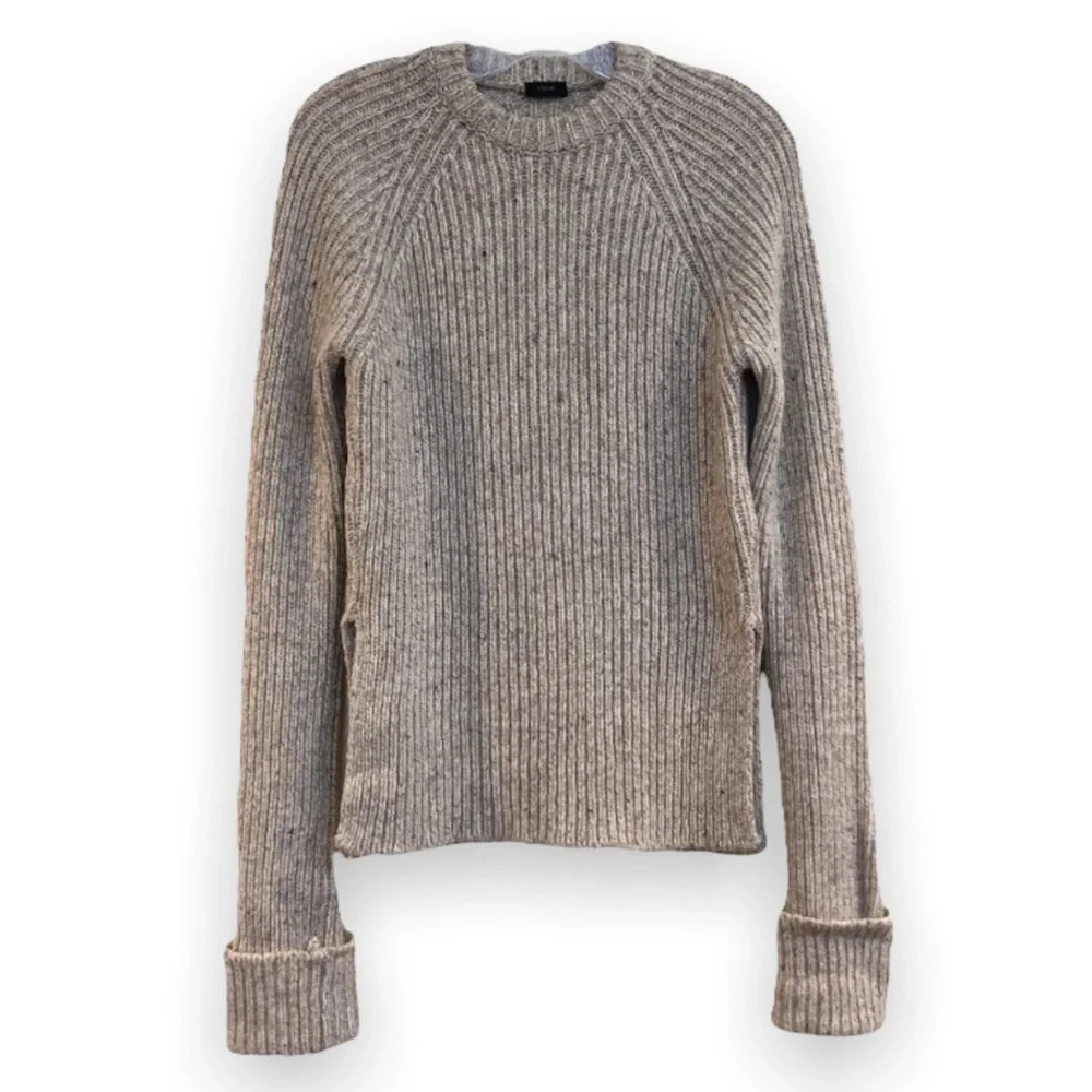 JOSEPH Wool Blend Melange Tan Tight Knit Crew Neck Designer Pullover Sweater M - Picture 2 of 12